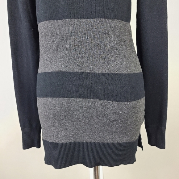 Le Chateau Black & Gray Striped Long Knit Sweater - Picture 8 of 16